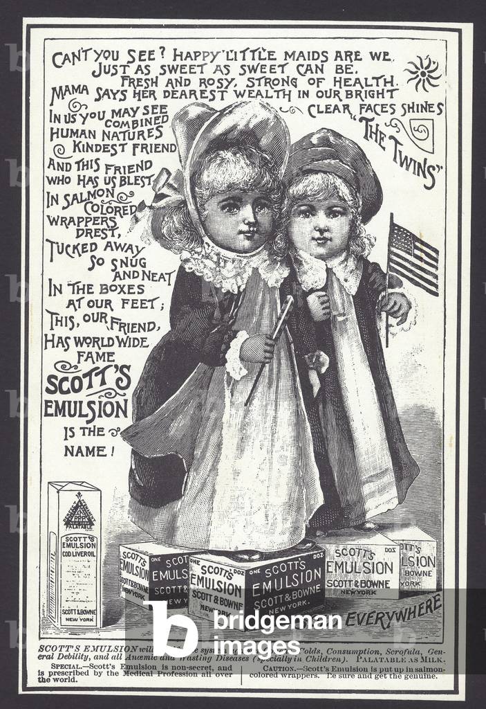 Advert for Scott's Emulsion for the treatment of coughs, colds and other ailments, late 19th century (litho)