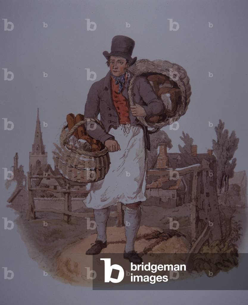 Baker delivering bread, early 19th century (colour litho)