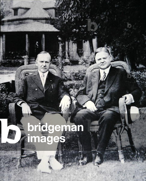 President Calvin Coolidge (1873-1933) with Secretary of Commerce and future President Herbert Hoover (1874-1964) (b/w photo)