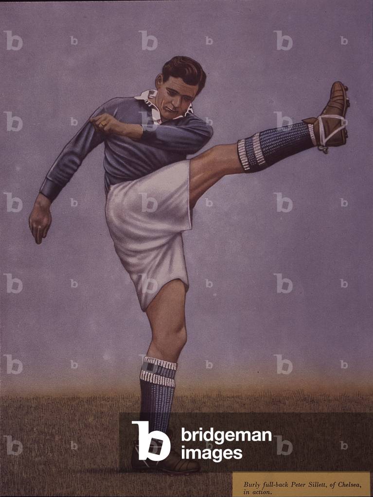 Peter Sillett of Chelsea football club, 1950s (colour litho)