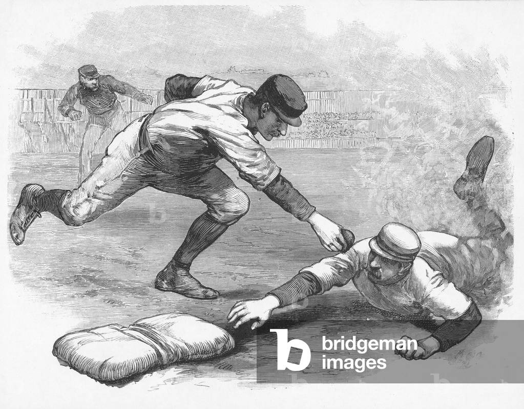 The Cincinnati Red Stockings in action in 1870 (engraving)