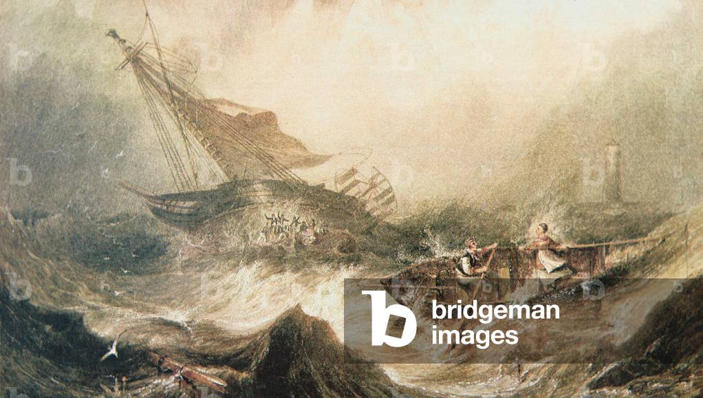 Grace Darling and her father row to the rescue of the Forfarshire wrecked off the Northumberland coast, 7th September 1838 (w/c on paper)