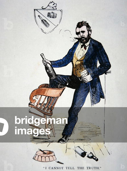 Cartoon depicting President Grant (1822-85) as a befuddled drunk (coloured engraving)