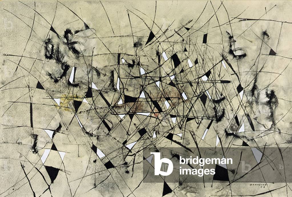 Battle of Trees in Black and White, 1954 (gouache on paper)