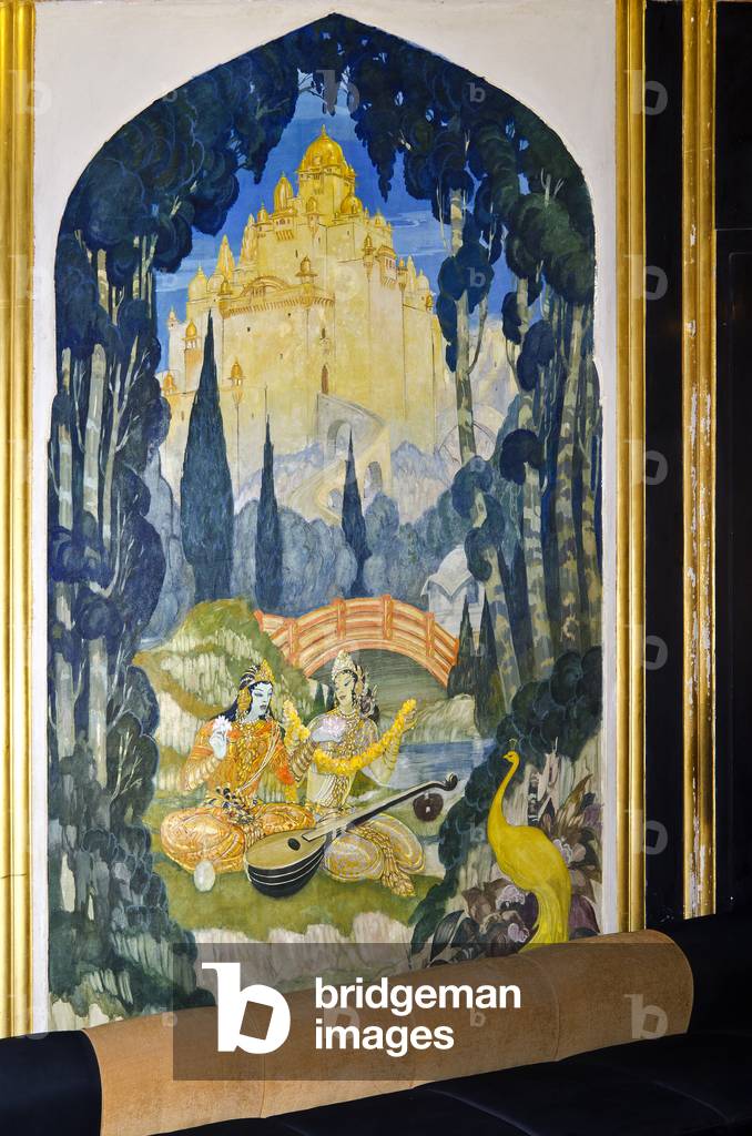 Ramayana mural: Rama and Sita in the forest banished from the palace,
Oriental (Throne) Room, Umaid Bhawan Palace,
Jodhpur, Rajasthan, India (photo)