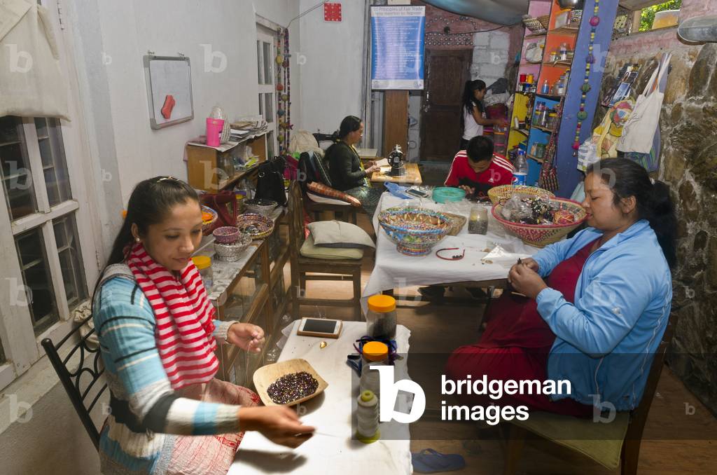 Women's handicraft/jewellery workshop, Kahare, Chalnakhel, Kathmandu Valley, Nepal (photo)