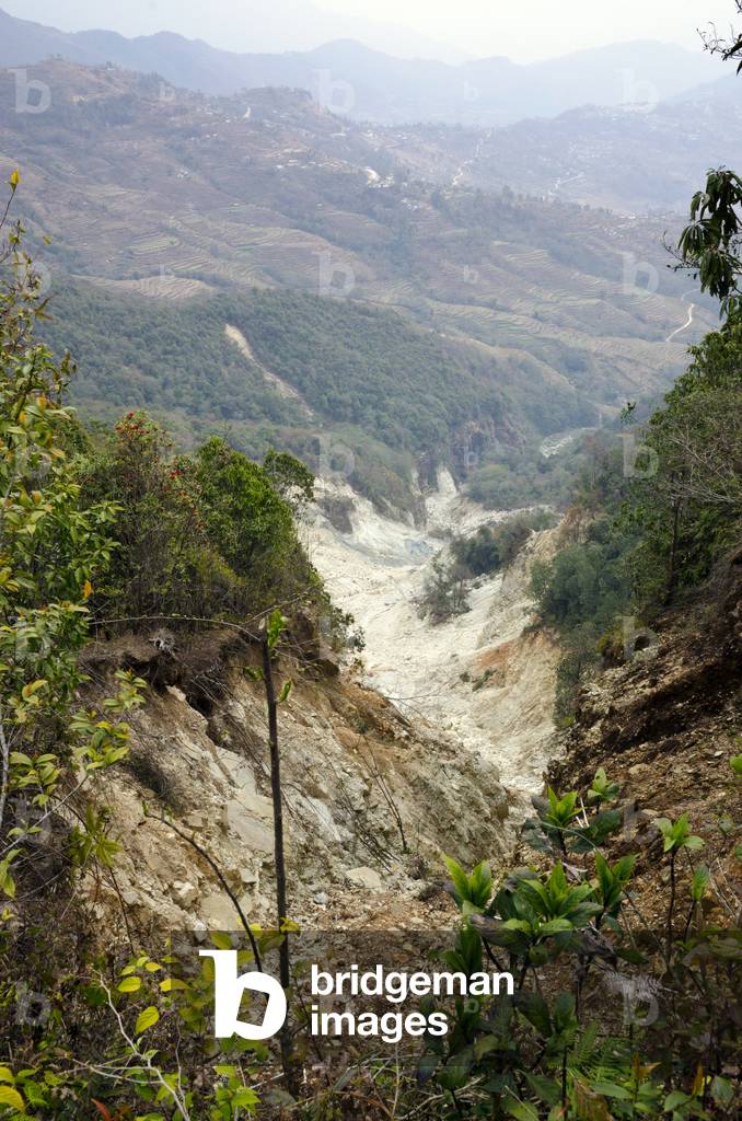Massive landslide cutting through forested Himalayan foothills, 
near Pokhara, Nepal (photo)