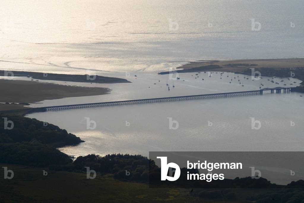 Barmouth Bridge across Mawddach Estuary, Gwynedd, North Wales, UK (photo)