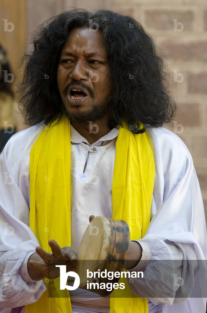 Singer & small hand drum player performing at the World Sufi Spirit Festival 2014,
Mehrangarh Fort, Jodhpur, Rajasthan, India (photo)