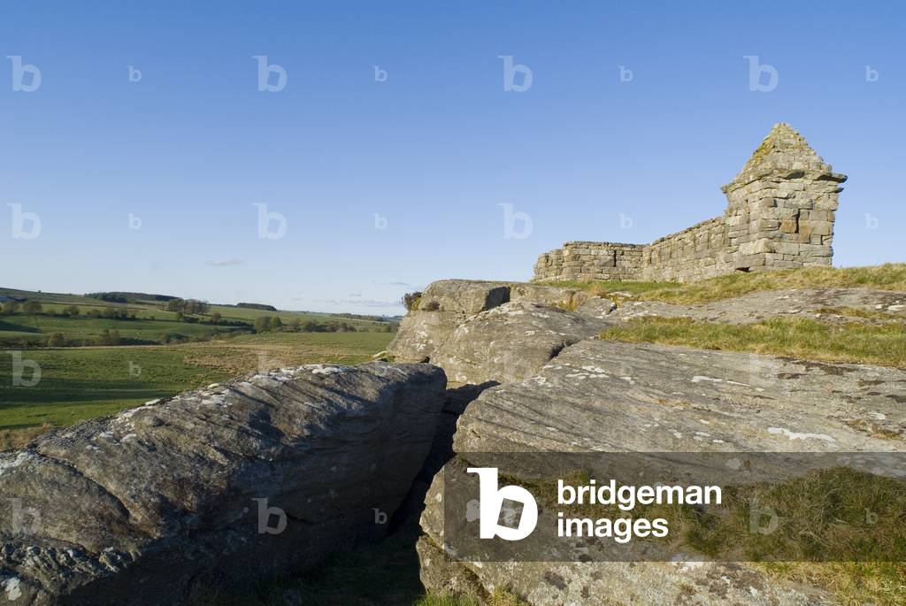 Codger Fort in rural landscape, Rothley, Northumberland, UK (photo)