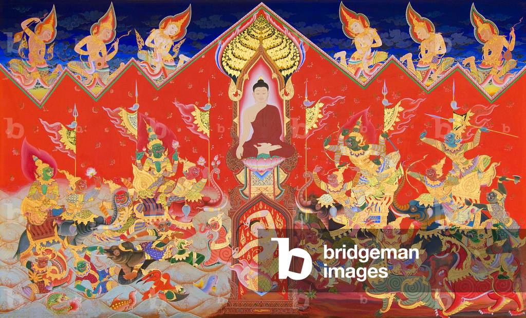 'The Buddha conquering Mara', Harnham Buddhist Monastery, Northumberland, United Kingdom (mural)