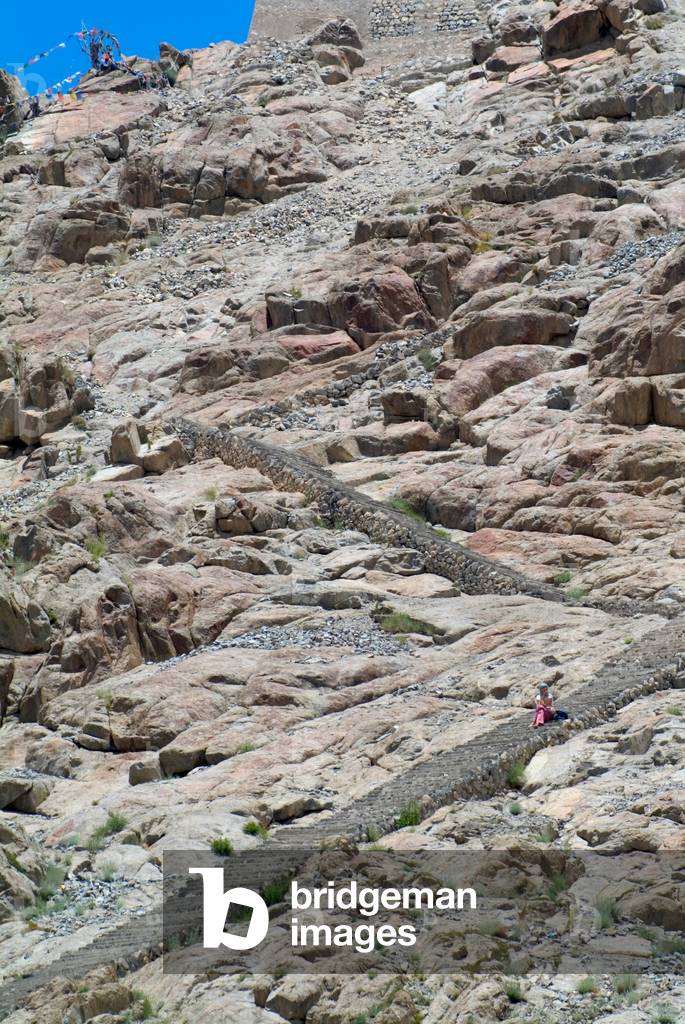 Steep stone staircase to the Shanti Stupa, Chanspa, Ladakh (photo)