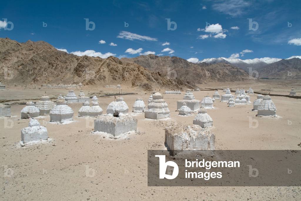 An ancient chorten 'field', Shey, Ladakh, India (photo)