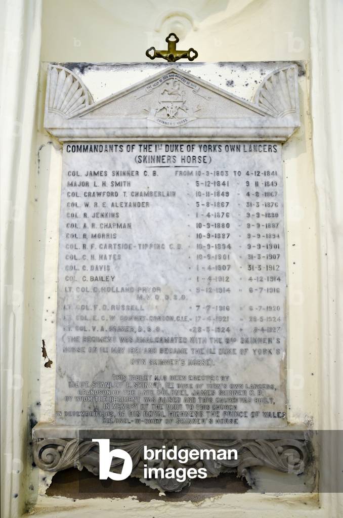Memorial plaque to the commandants of the 1st Duke of York's Own Lancers (Skinner's Horse) in St. James' Church, Kashmiri Gate, Old Delhi, India (photo)