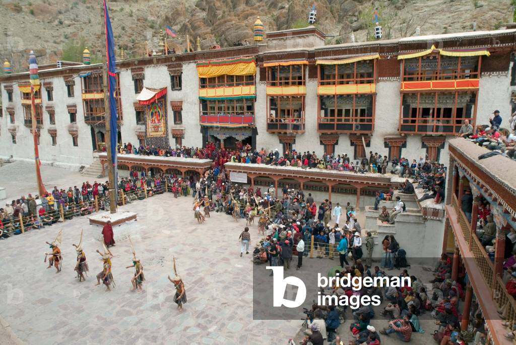 Masked dancers and spectators at the annual Tshechu festival, Hemis Monastery, Ladakh (photo)