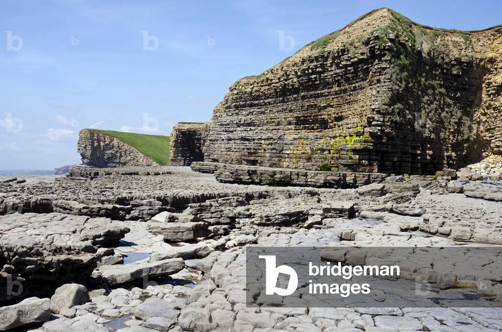 Glamorgan Heritage Coast: Liassic Limestone and Shale Seacliffs, Nash Point, Vale of Glamorgan, West of Llantwit Major, South Wales, UK (photo)