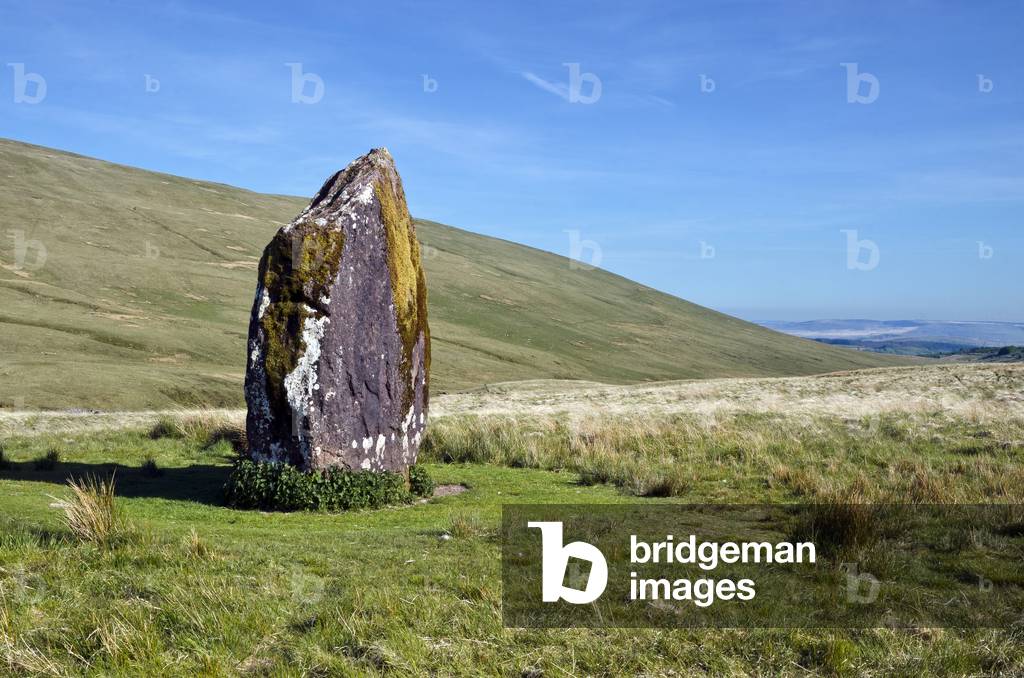 Maen Llia - Neolithic standing stone on open mountainside, nr. Ystradfellte, Brecon Beacons National Park, Powys, South Wales, UK (photo)