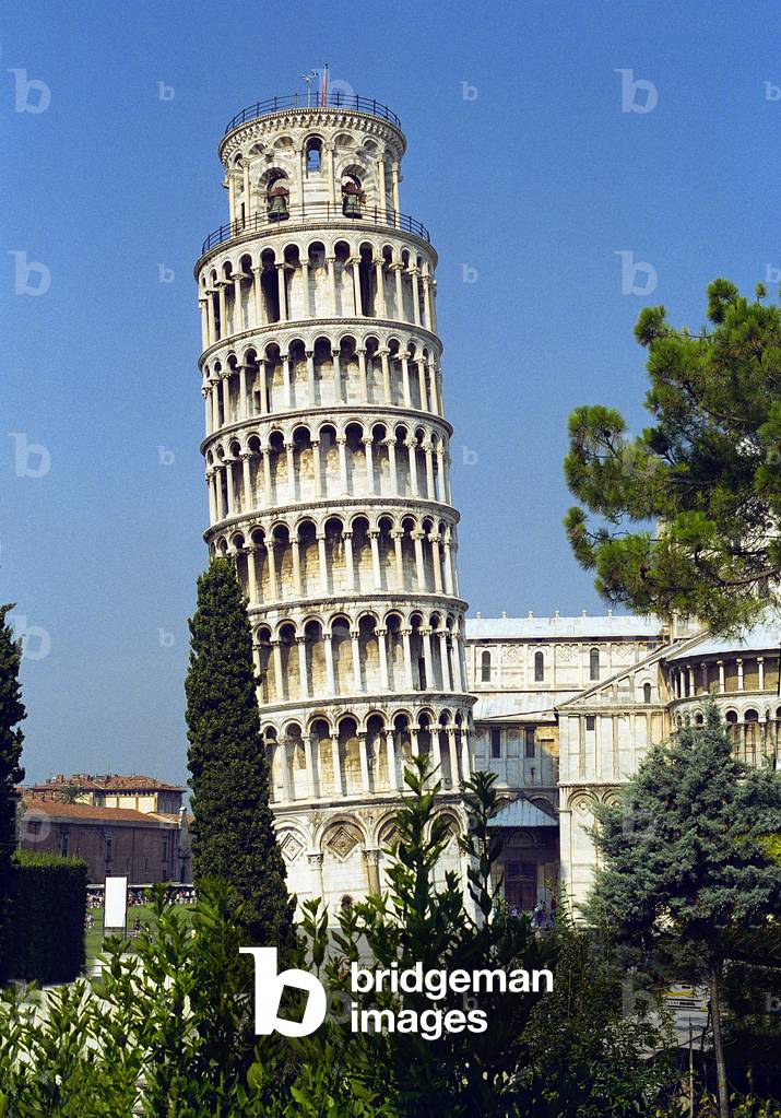 The famous  Leaning Tower of Pisa (built 1173) in the Piazza dei Miracoli at  Pisa Italy (photo)