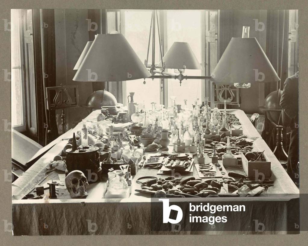 'An antiquary’s billiard table', probably at Rushmore House, home of A. H. L. F. Pitt-Rivers, c.1890 (gelatin silver print)