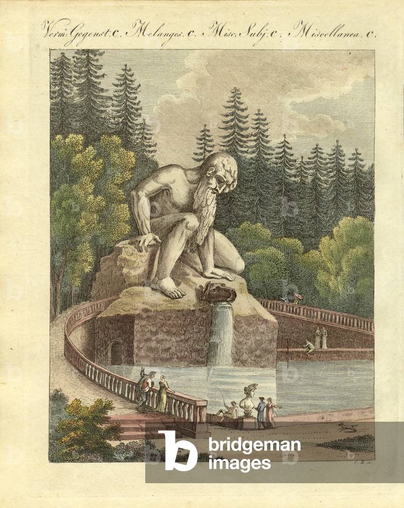The Colossus in the garden of the Palace Pratolino near Florence (coloured engraving)