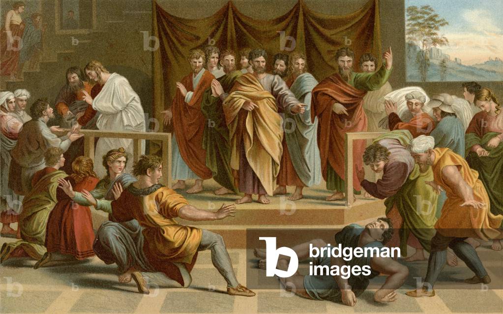 Death of Ananias (colour litho)