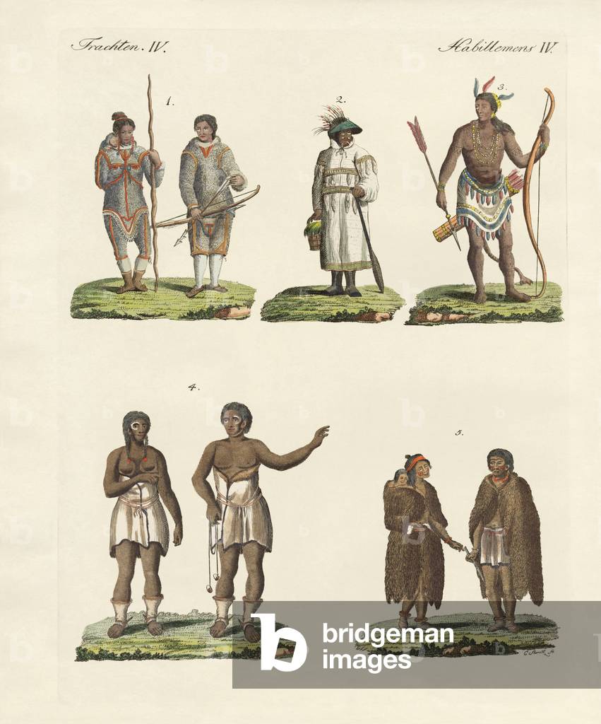 People from America (coloured engraving)