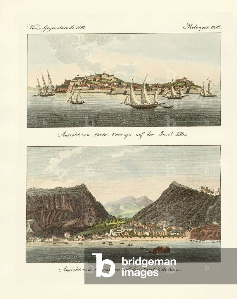 The exile of Napoleon Bonaparte (coloured engraving)