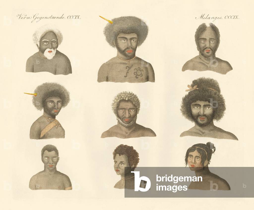 The Papuans (coloured engraving)