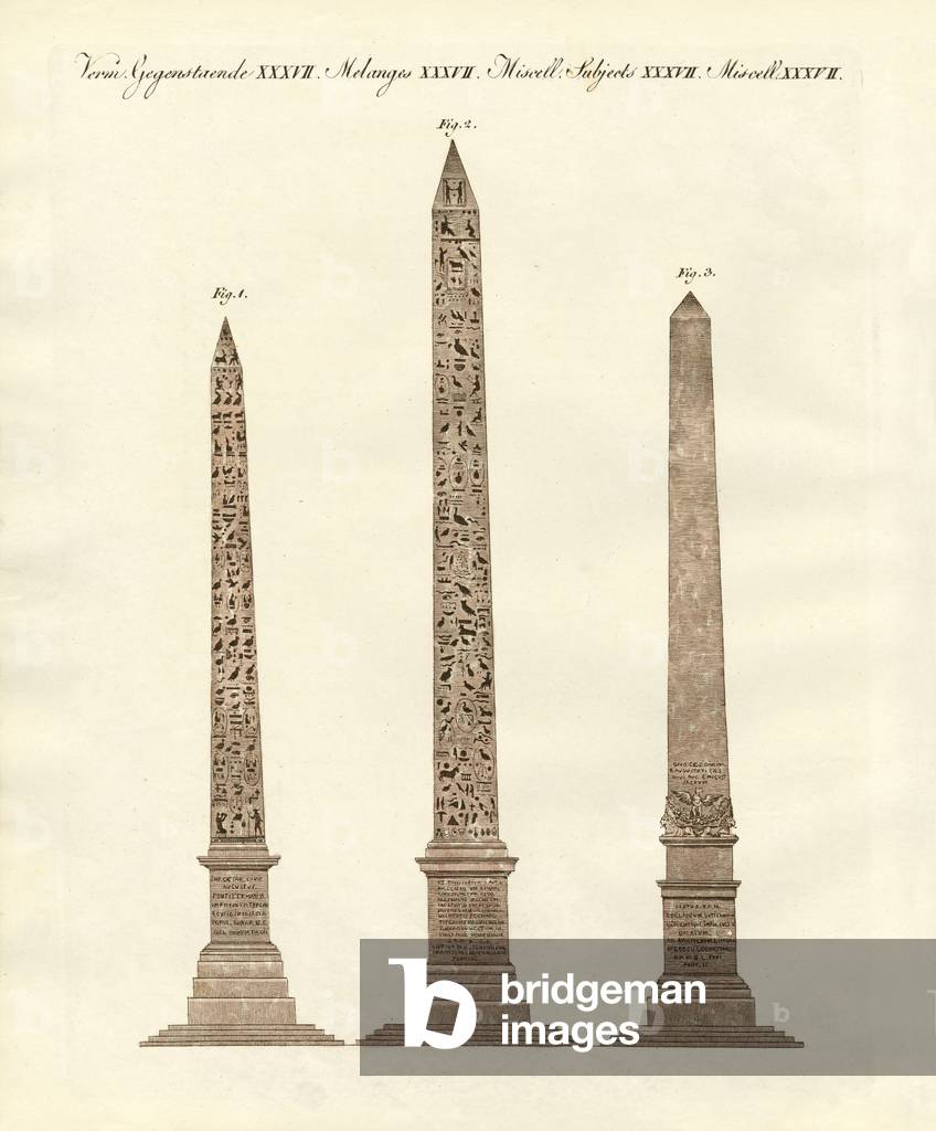 Obelisks and Egyptians (coloured engraving)