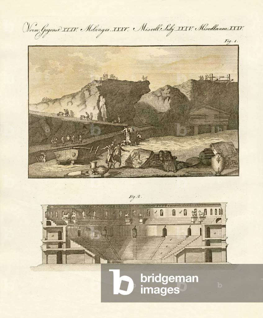 The subterraneous town of herculaneum (coloured engraving)