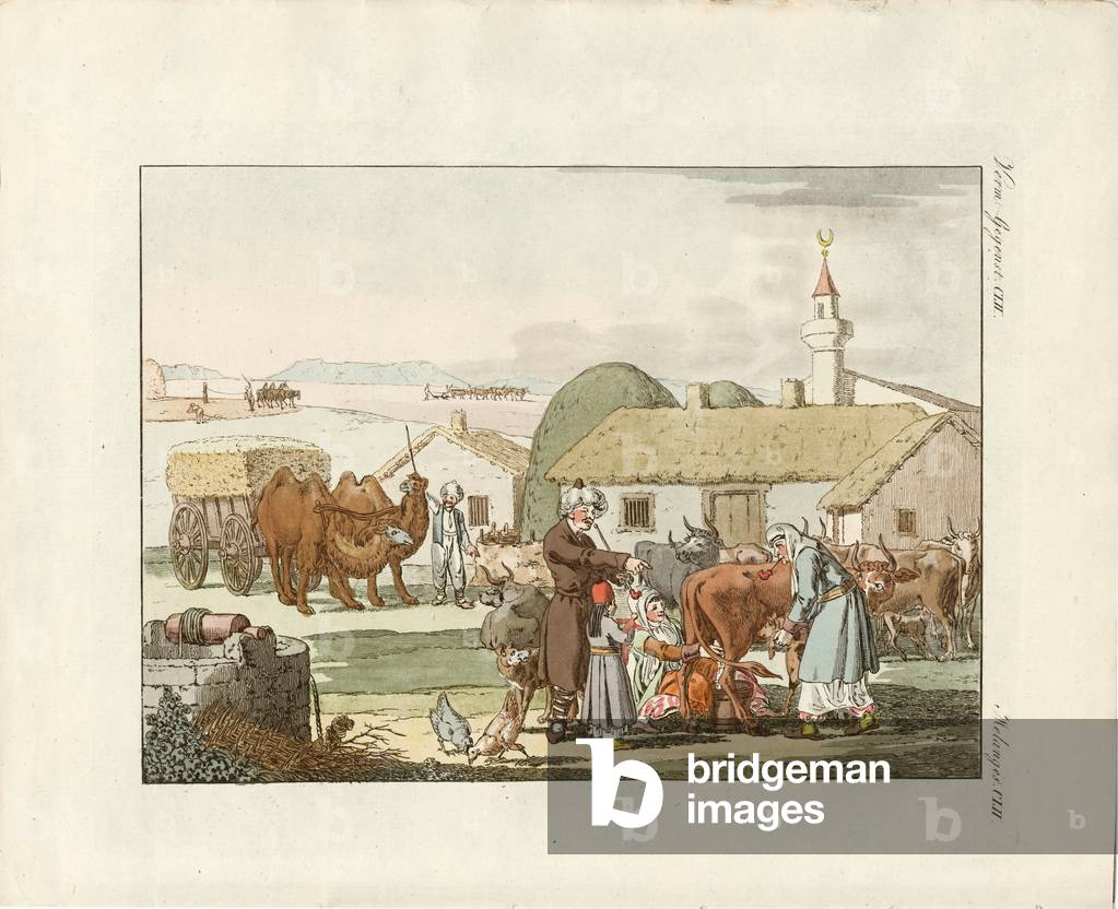 habitants of Crimea (coloured engraving)