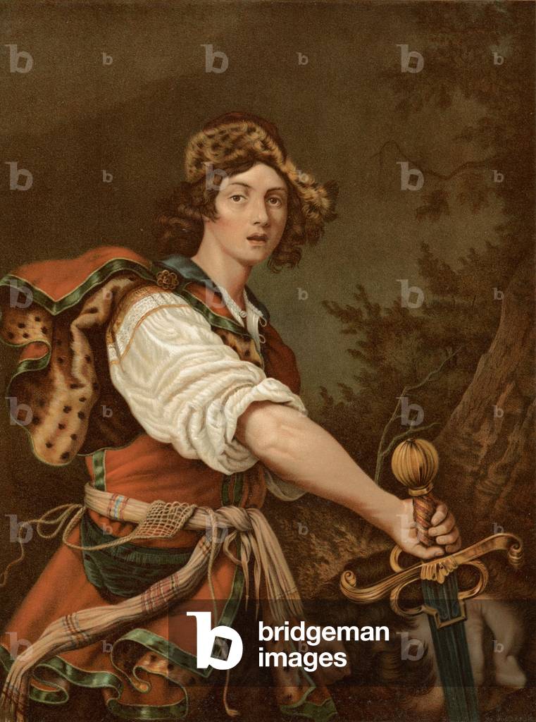 David with the head of Goliath (colour litho)