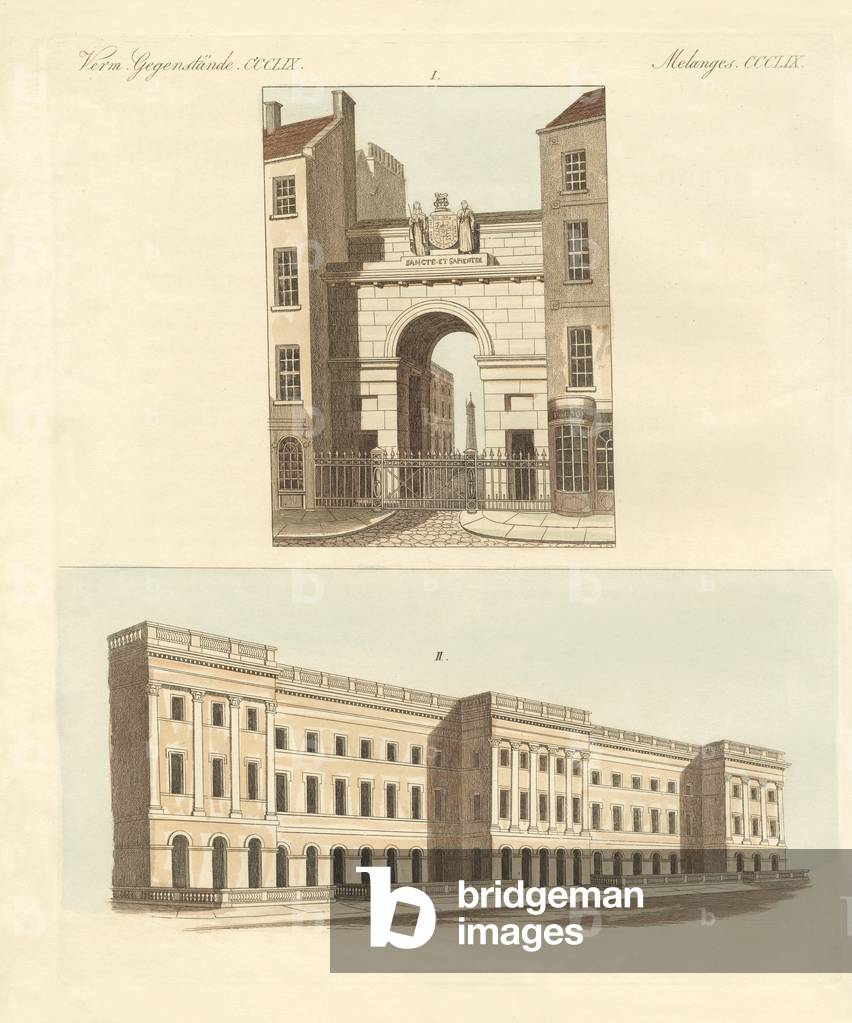 The established college named King's College in London (coloured engraving)