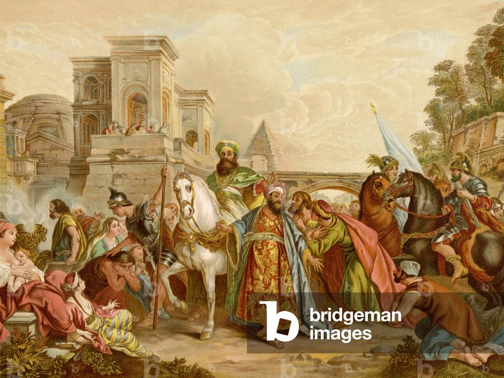 Triumph of Mordecai (colour litho)