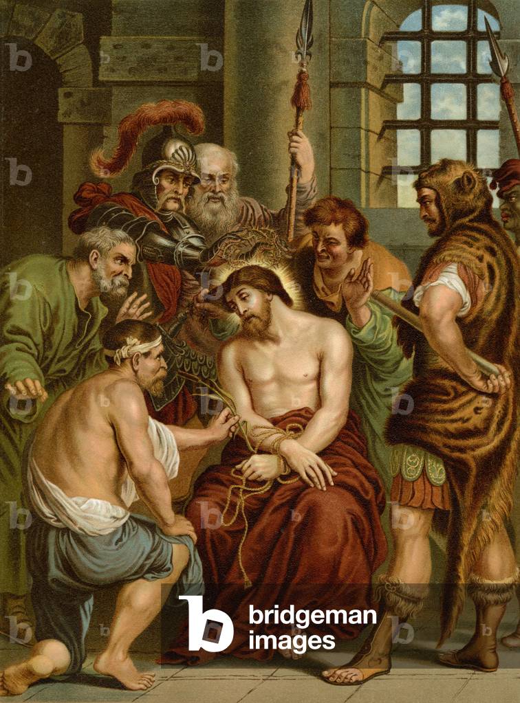 Christ mocked (colour litho)