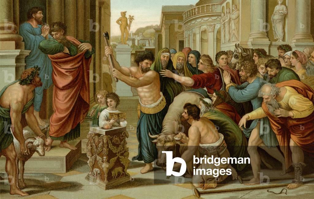 Paul and Barnabas in Lystra (colour litho)