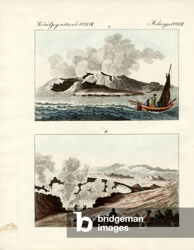 Volcano Island (coloured engraving)