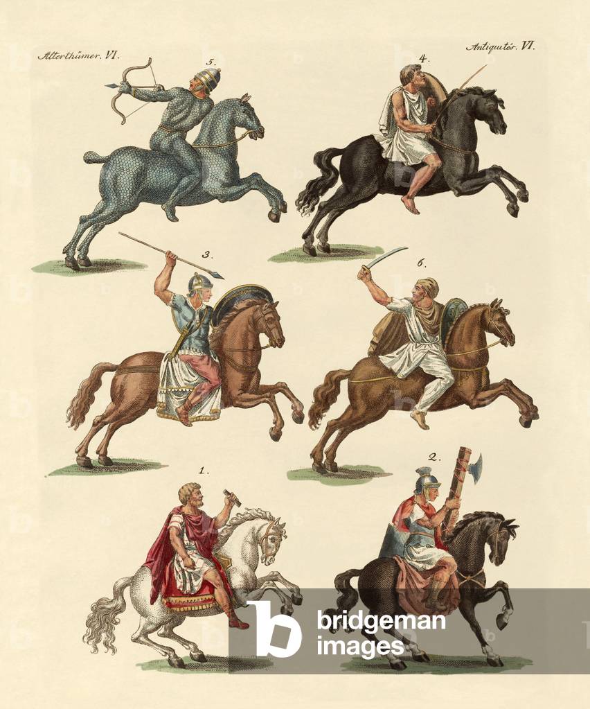 Ancient cavalry (coloured engraving)