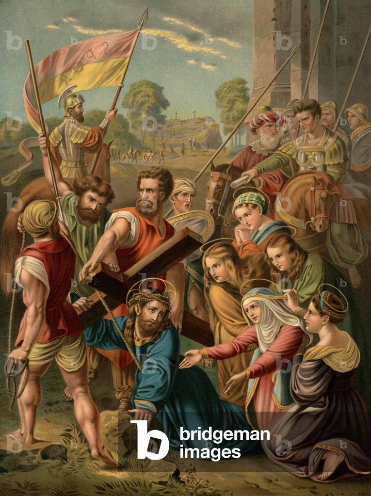 Bearing of the Cross (colour litho)