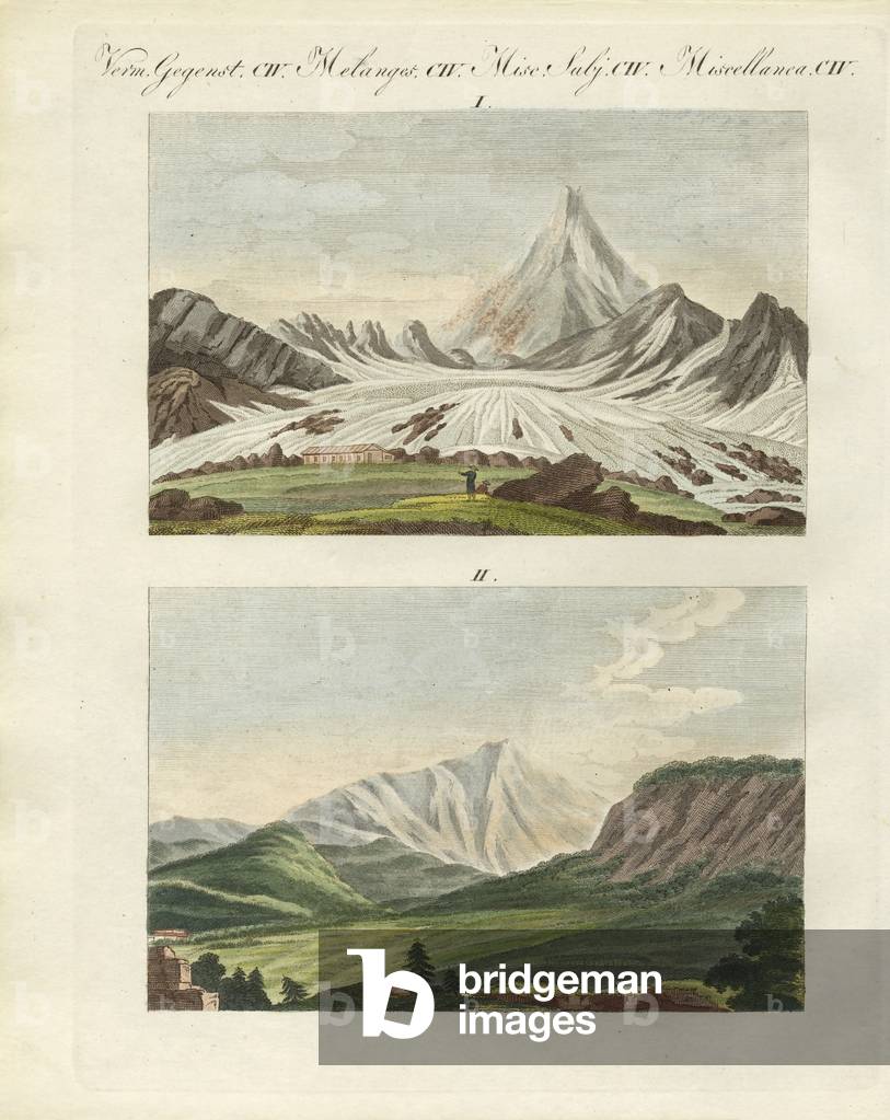 Strange mountains (coloured engraving)