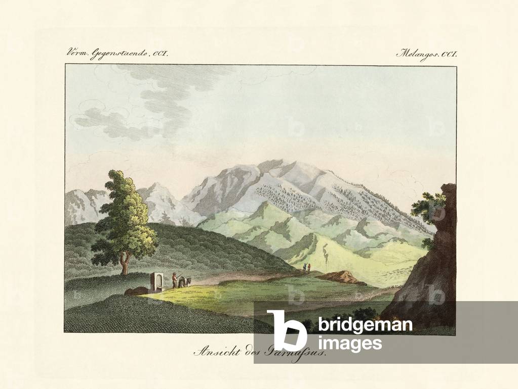 View of the Parnassus in Greece (coloured engraving)