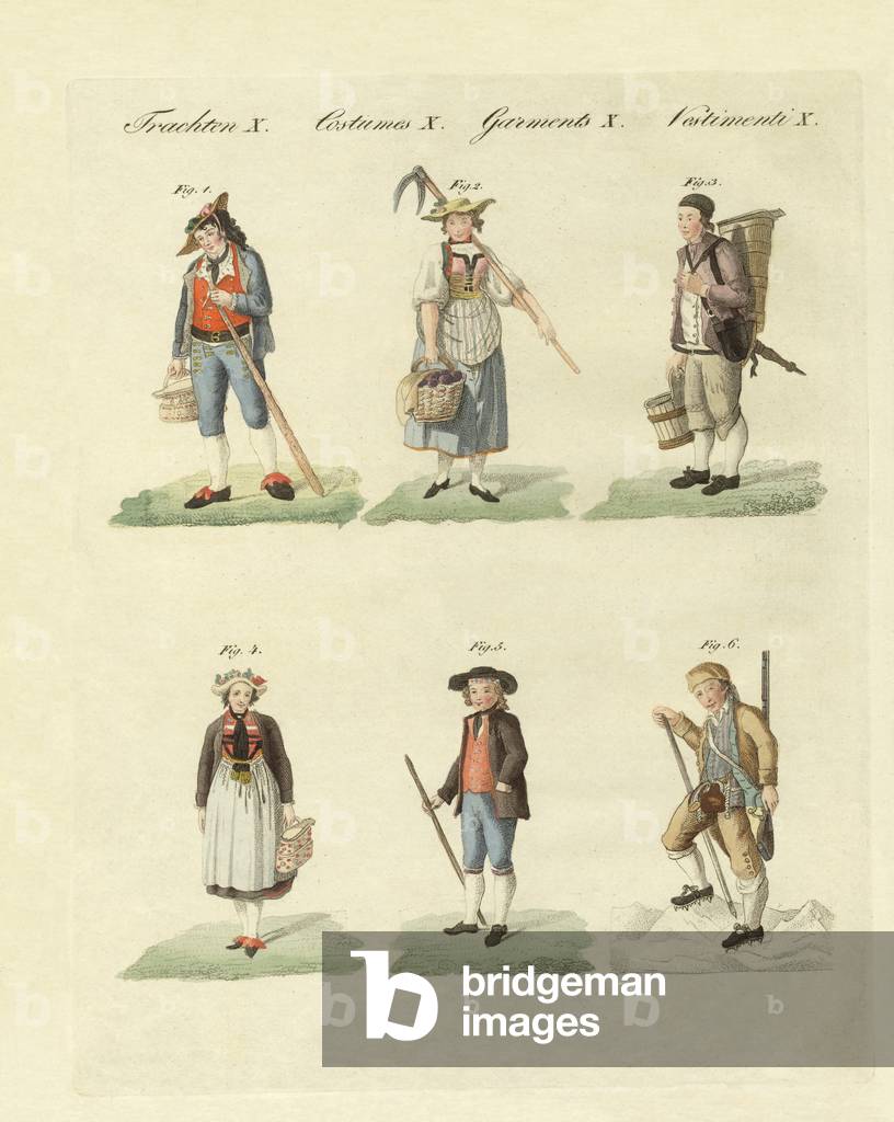 Swiss dresses (coloured engraving)
