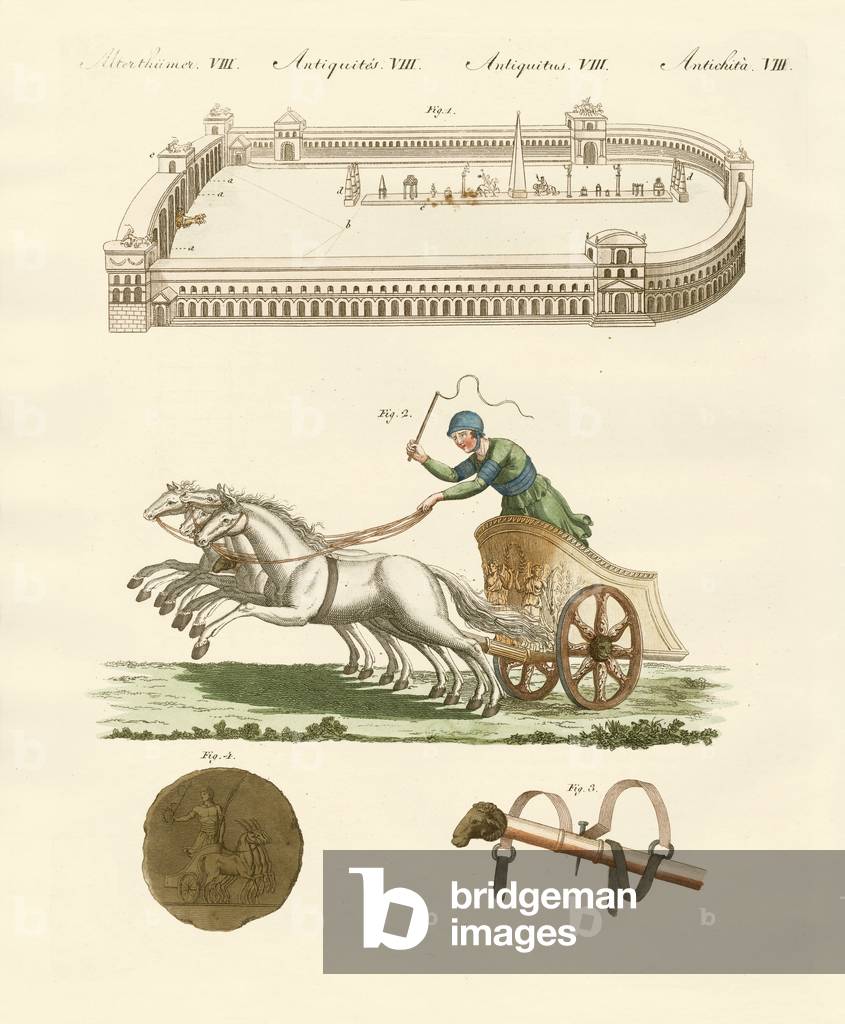 The courses form the ancient Romans (coloured engraving)