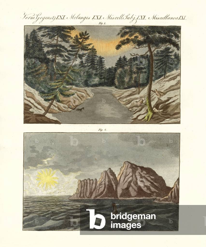 Nordic natural phenomenons (coloured engraving)