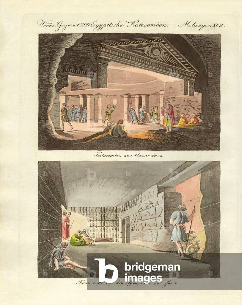 Subterraneous curiosities in Egypt (coloured engraving)