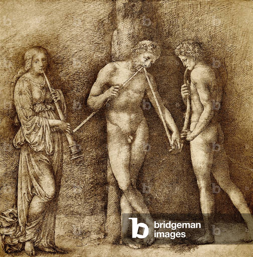 Three music making figures