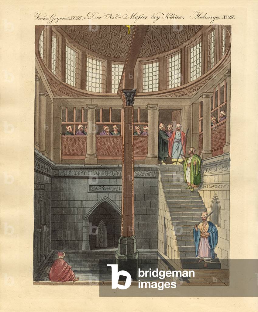 The Nilometer on the island of Rawda near Cairo (coloured engraving)