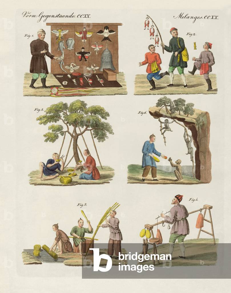 Trades, arts and handworks in China (coloured engraving)