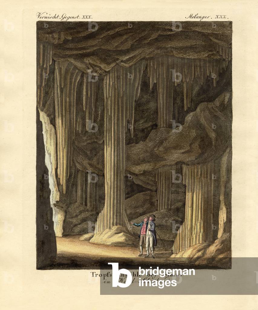 The limestone caves (coloured engraving)
