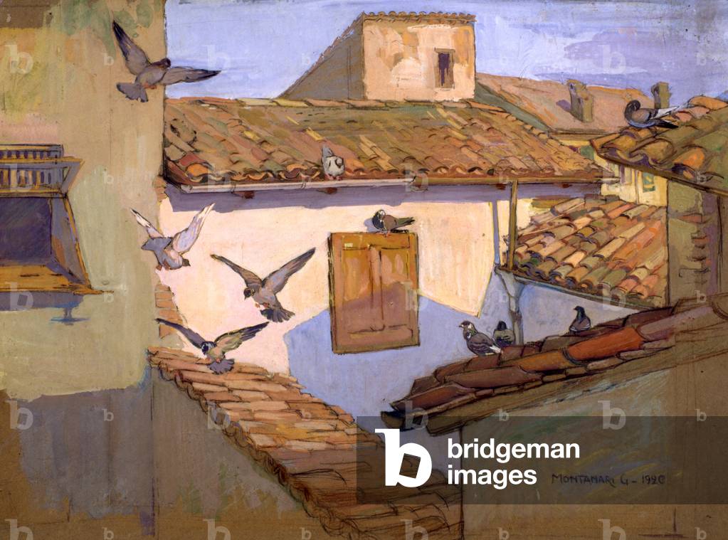 Rooftops, 1920 (w/c & gouache with pastel on paper)